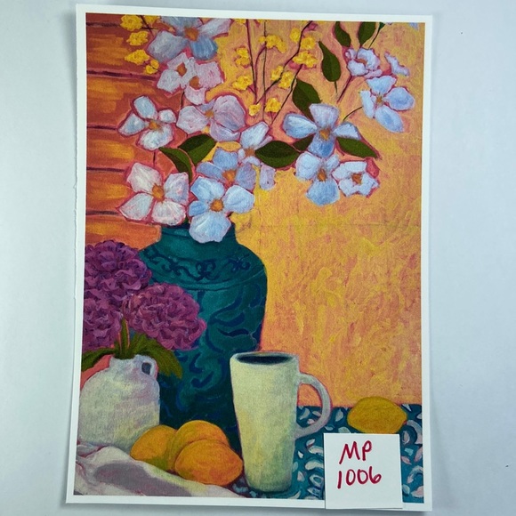 Colorful Kitchen Still Life Lemons, Tea, & Flowers Art Print for Farmhouse Decor - Picture 8 of 10